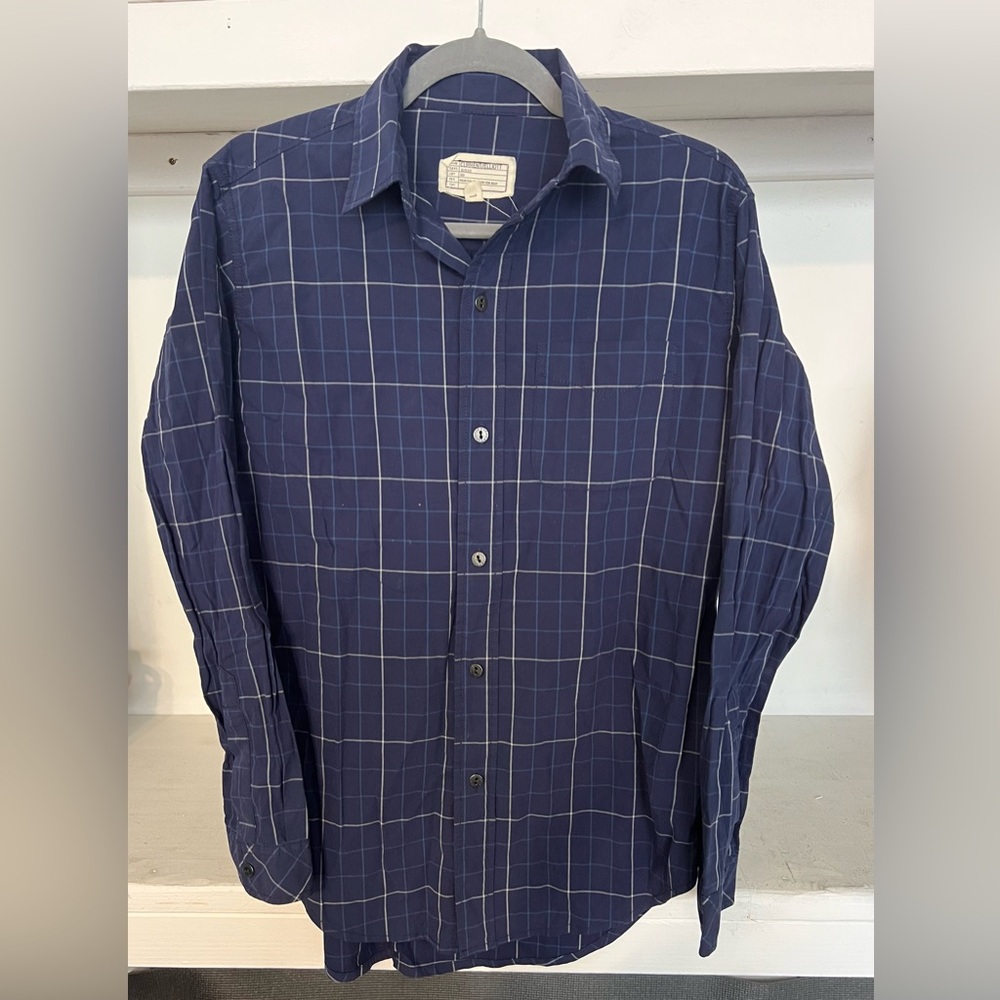 Current/Elliott Blue Button Down Shirt with Windowpane Check Pattern